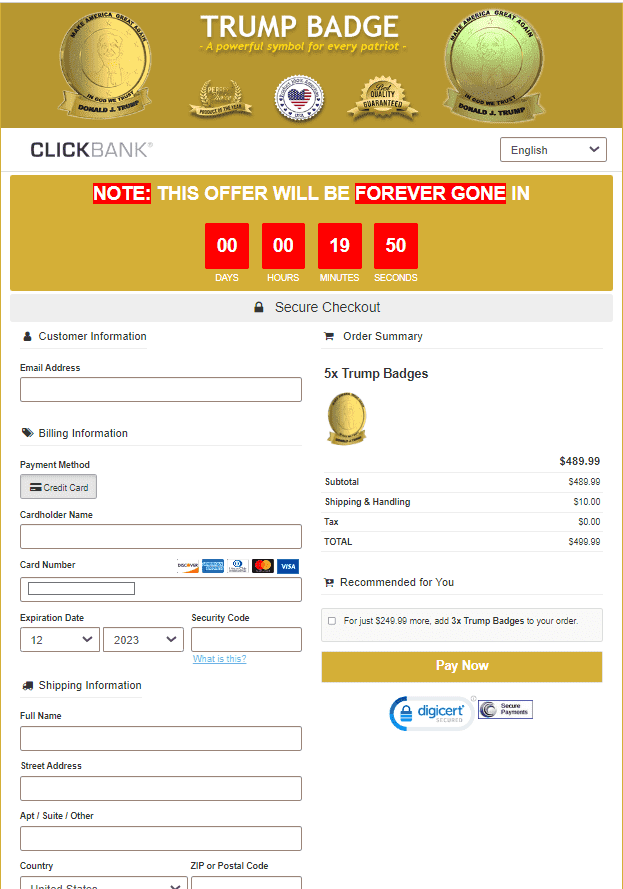 trump badge order page